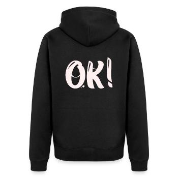 Ja - Ok - Unisex Premium Bio Zip Hoodie - Schwarz - Hinten - Nico (187cm)
