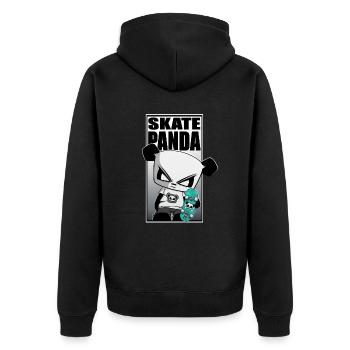 Skateboard Skate or die Panda Sticker Shirt Kinder - Unisex Premium Bio Zip Hoodie - Schwarz - Hinten - Nico (187cm)