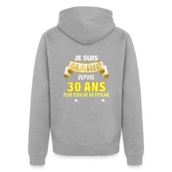 Cadeau Mari Citation Cadeau De mariage - Veste à capuche bio Premium Unisexe - gris chiné - Dos - Nico (187cm)