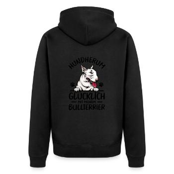 Hund Glücklich mit meinem Bullterrier - Unisex Premium Bio Zip Hoodie - Schwarz - Hinten - Nico (187cm)
