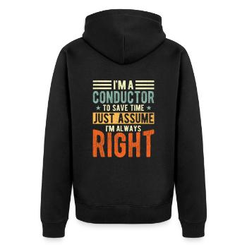 Dirigent - Unisex Premium Bio Zip Hoodie - Schwarz - Hinten - Nico (187cm)