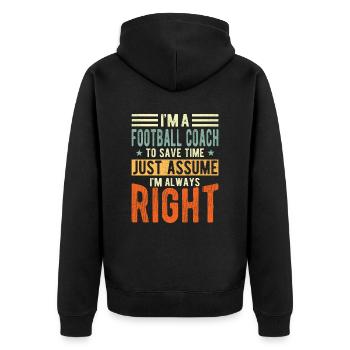 Fussball Trainer - Unisex Premium Bio Zip Hoodie - Schwarz - Hinten - Nico (187cm)