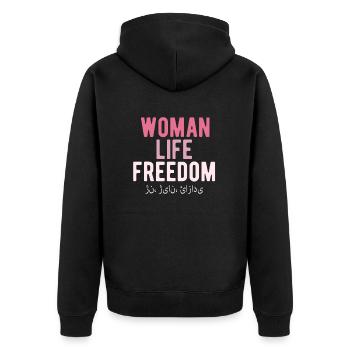 Woman Life Freedom - Unisex Premium Bio Zip Hoodie - Schwarz - Hinten - Nico (187cm)
