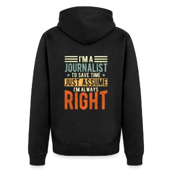 Journaliste - Veste à capuche bio Premium Unisexe - noir - Dos - Nico (187cm)