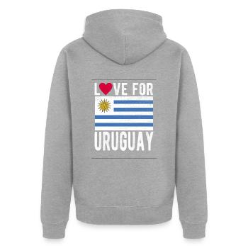 Uruguay Fahne - Unisex Premium Bio Zip Hoodie - Grau meliert - Hinten - Nico (187cm)