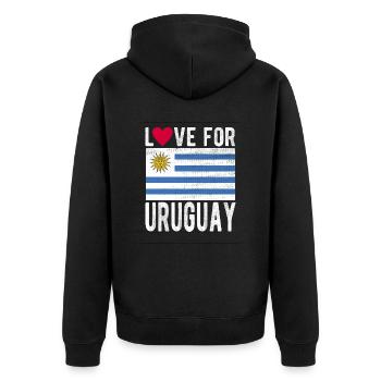 Uruguay Fahne - Unisex Premium Bio Zip Hoodie - Schwarz - Hinten - Nico (187cm)