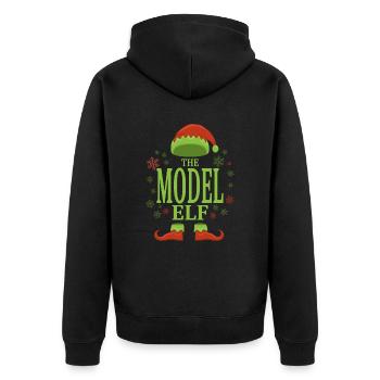 Model Weihnachtself - Unisex Premium Bio Zip Hoodie - Schwarz - Hinten - Nico (187cm)