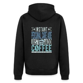 Helpfulness coffee saying - Unisex Premium Organic Zip Hoodie - black - Back - Nico (187cm)