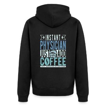Arzt Kaffee Spruch - Unisex Premium Bio Zip Hoodie - Schwarz - Hinten - Nico (187cm)