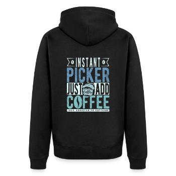 Picker Kaffee Spruch - Unisex Premium Bio Zip Hoodie - Schwarz - Hinten - Nico (187cm)