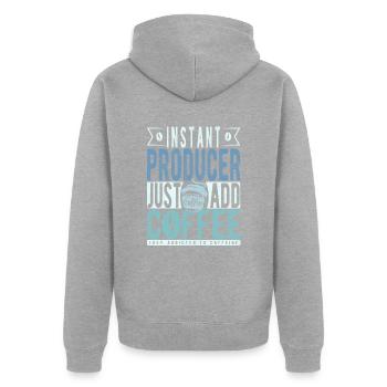 Slogan du café du fabricant - Veste à capuche bio Premium Unisexe - gris chiné - Dos - Nico (187cm)