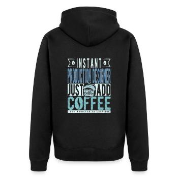 Dicton de café du concepteur de production - Veste à capuche bio Premium Unisexe - noir - Dos - Nico (187cm)