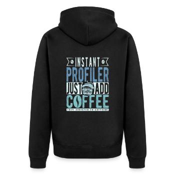 Profiler Coffee Quote - Unisex Premium Organic Zip Hoodie - black - Back - Nico (187cm)