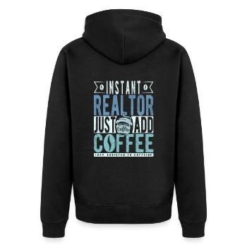 Makler Kaffee Spruch - Unisex Premium Bio Zip Hoodie - Schwarz - Hinten - Nico (187cm)