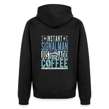 Signalman coffee saying - Unisex Premium Organic Zip Hoodie - black - Back - Nico (187cm)