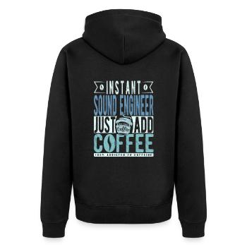 Toningenieur Kaffee Spruch - Unisex Premium Bio Zip Hoodie - Schwarz - Hinten - Nico (187cm)