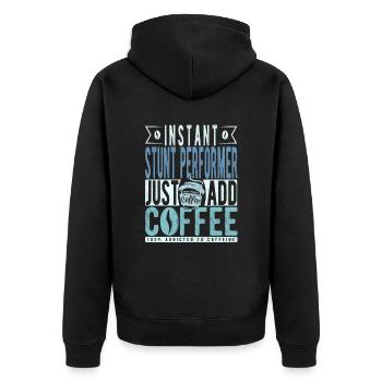 Stuntman Coffee Quote - Unisex Premium Organic Zip Hoodie - black - Back - Nico (187cm)