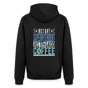 Superintendent Kaffee Spruch - Unisex Premium Bio Zip Hoodie - Schwarz - Hinten - Nico (187cm)