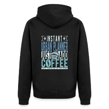 Stadtplaner Kaffee Spruch - Unisex Premium Bio Zip Hoodie - Schwarz - Hinten - Nico (187cm)