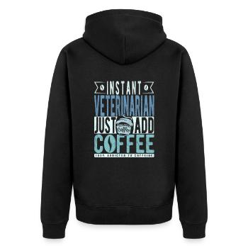 Tierarzt Kaffee Spruch - Unisex Premium Bio Zip Hoodie - Schwarz - Hinten - Nico (187cm)