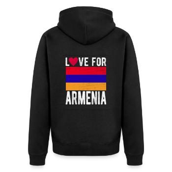 Armenien Souvenir - Unisex Premium Bio Zip Hoodie - Schwarz - Hinten - Nico (187cm)