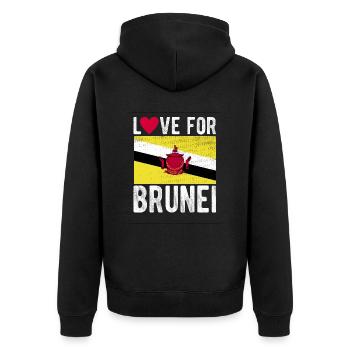 Brunei Souvenir - Unisex Premium Bio Zip Hoodie - Schwarz - Hinten - Nico (187cm)