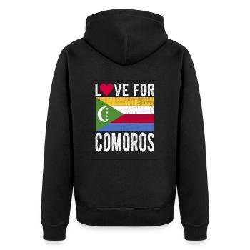 Komoros Souvenir - Unisex Premium Bio Zip Hoodie - Schwarz - Hinten - Nico (187cm)