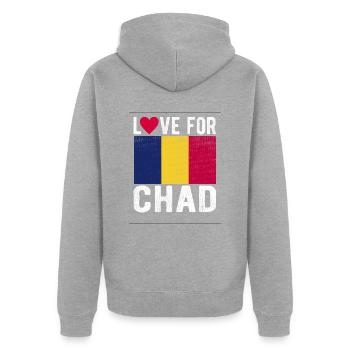 Tschad Souvenir - Unisex Premium Bio Zip Hoodie - Grau meliert - Hinten - Nico (187cm)