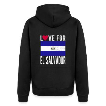 El Salvador Souvenir - Unisex Premium Bio Zip Hoodie - Schwarz - Hinten - Nico (187cm)