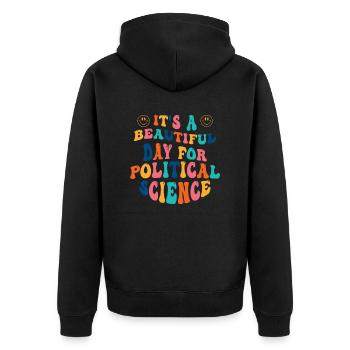 Political science - Unisex Premium Organic Zip Hoodie - black - Back - Nico (187cm)