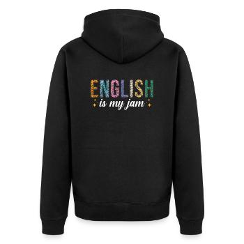 English Ist Meine Leidenschaft - Unisex Premium Bio Zip Hoodie - Schwarz - Hinten - Nico (187cm)