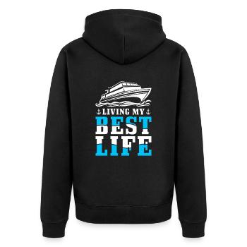 Citation inspirante du capitaine bateau - Veste à capuche bio Premium Unisexe - noir - Dos - Nico (187cm)