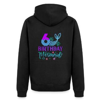 6ème anniversaire Sirène - Veste à capuche bio Premium Unisexe - noir - Dos - Nico (187cm)