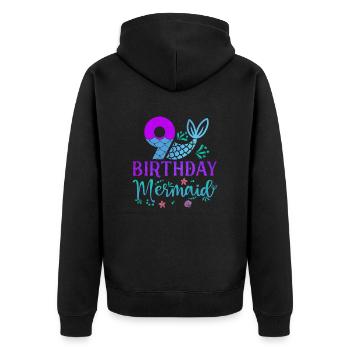9th Birthday Mermaid - Unisex Premium Organic Zip Hoodie - black - Back - Nico (187cm)