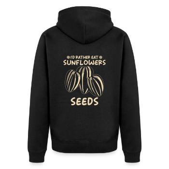 Sonnenblumenkerne - Unisex Premium Bio Zip Hoodie - Schwarz - Hinten - Nico (187cm)