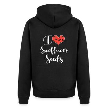 Sonnenblumenkerne Liebe - Unisex Premium Bio Zip Hoodie - Schwarz - Hinten - Nico (187cm)