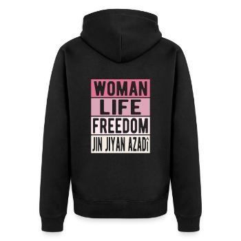 Woman Life Freedom Jin Jiyan Azadî - Unisex Premium Organic Zip Hoodie - black - Back - Nico (187cm)
