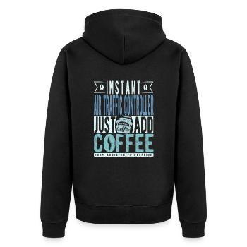 Buchalter coffee saying - Unisex Premium Organic Zip Hoodie - black - Back - Nico (187cm)