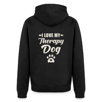 Therapiehund Spruch - Unisex Premium Bio Zip Hoodie - Schwarz - Hinten - Nico (187cm)