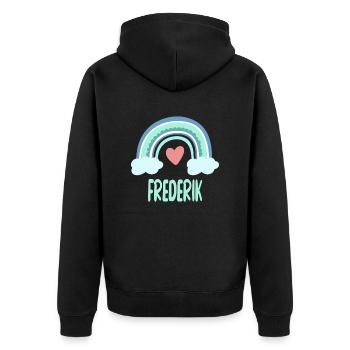 Frederik Name Regenbogen Baby - Unisex Premium Bio Zip Hoodie - Schwarz - Hinten - Nico (187cm)