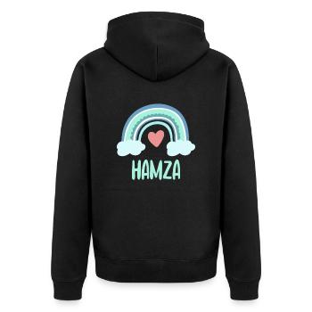 Hamza Name Regenbogen Baby - Unisex Premium Bio Zip Hoodie - Schwarz - Hinten - Nico (187cm)