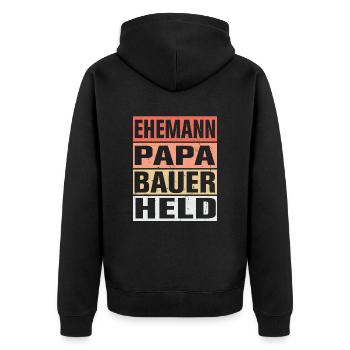 Bauer Vater Ehemann Held - Unisex Premium Bio Zip Hoodie - Schwarz - Hinten - Nico (187cm)