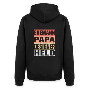Designer Vater Ehemann Held - Unisex Premium Bio Zip Hoodie - Schwarz - Hinten - Nico (187cm)