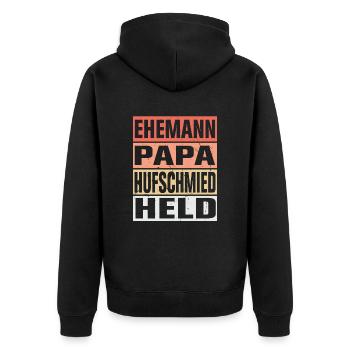 Hufschmied Vater Ehemann Held - Unisex Premium Bio Zip Hoodie - Schwarz - Hinten - Nico (187cm)