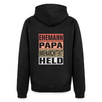 Innenarchitekt Vater Ehemann Held - Unisex Premium Bio Zip Hoodie - Schwarz - Hinten - Nico (187cm)