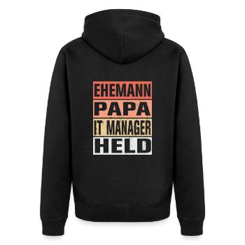 It Manager Vater Ehemann Held - Unisex Premium Bio Zip Hoodie - Schwarz - Hinten - Nico (187cm)
