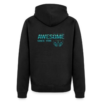 Awesome since 1986 Geschenk - Unisex Premium Bio Zip Hoodie - Schwarz - Hinten - Nico (187cm)
