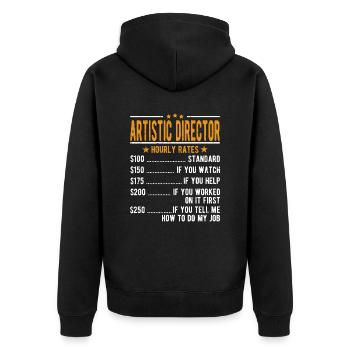 Künstlerischer Leiter Stundenlohn - Unisex Premium Bio Zip Hoodie - Schwarz - Hinten - Nico (187cm)