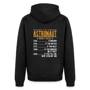 Astronaut Stundenlohn - Unisex Premium Bio Zip Hoodie - Schwarz - Hinten - Nico (187cm)