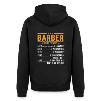Barbier Stundenlohn - Unisex Premium Bio Zip Hoodie - Schwarz - Hinten - Nico (187cm)